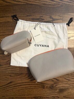NWT - Cuyana Leather Luxury Travel Set in Gray with Orange Trim - TikTok Famous